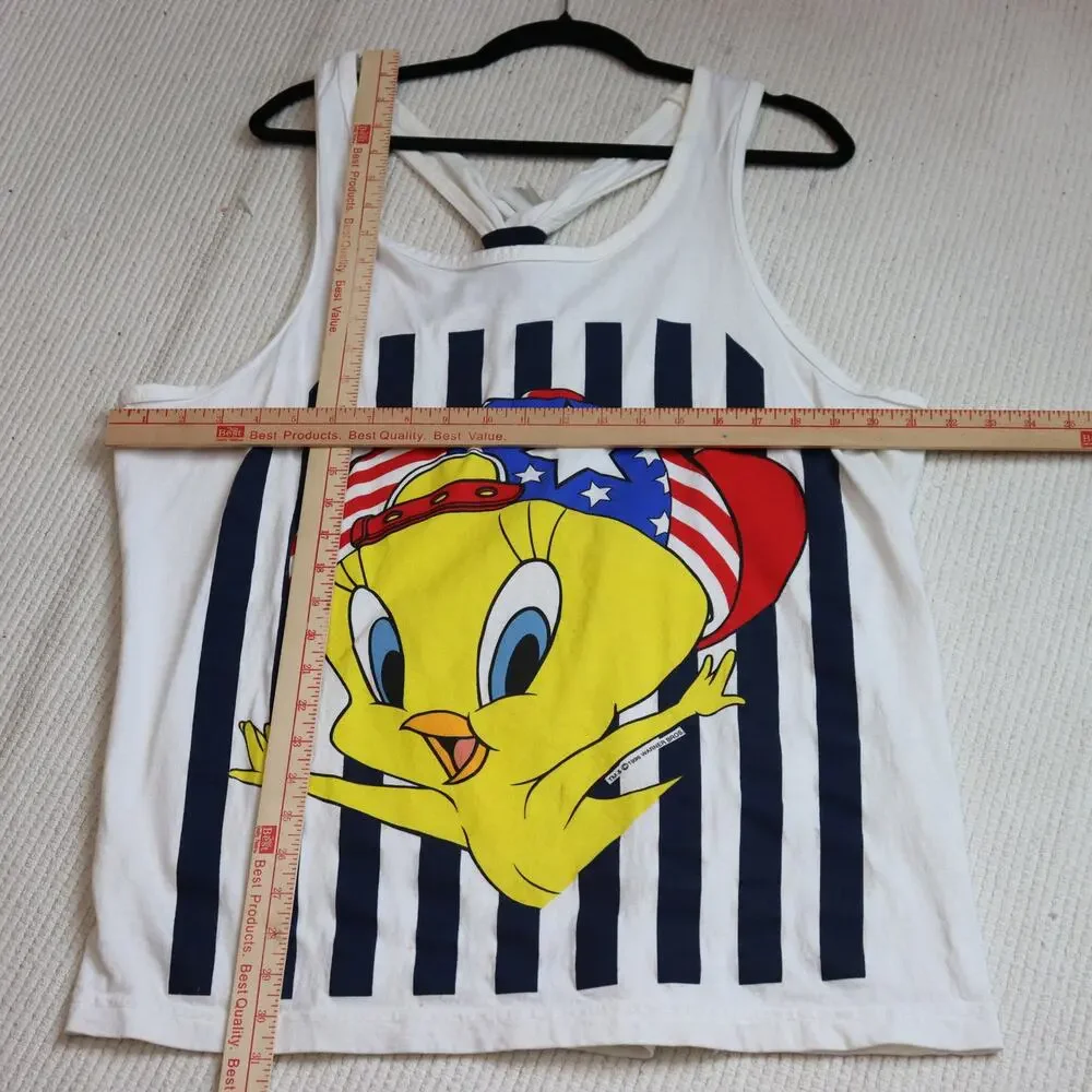 Vintage Looney Tunes Tweety Patriotic Tank OS USA Made Swimsuit Cover‎ Up
